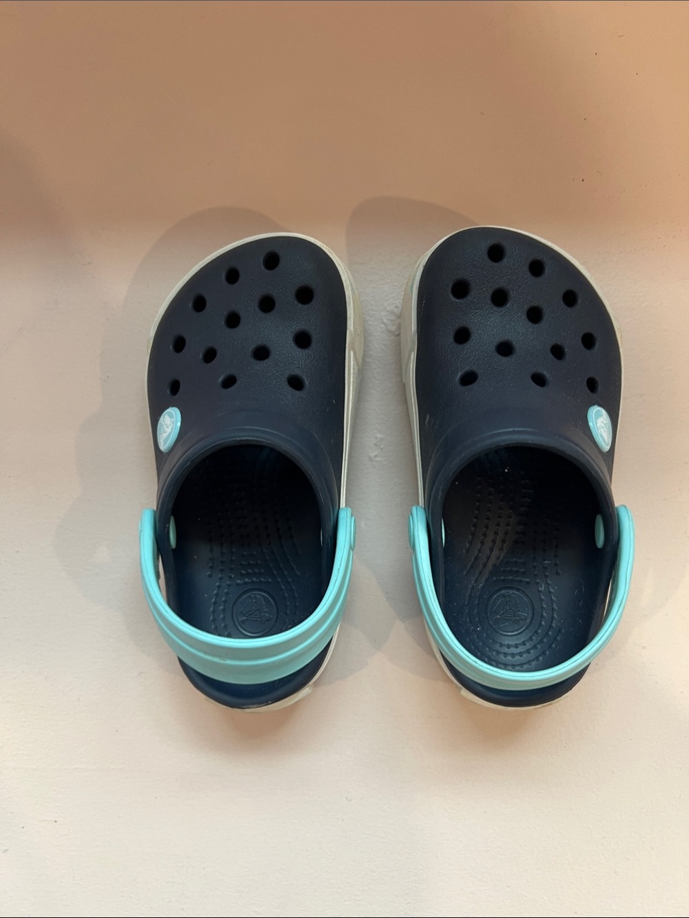 CROCS Kids Navy Clog with Aqua Heel Strap